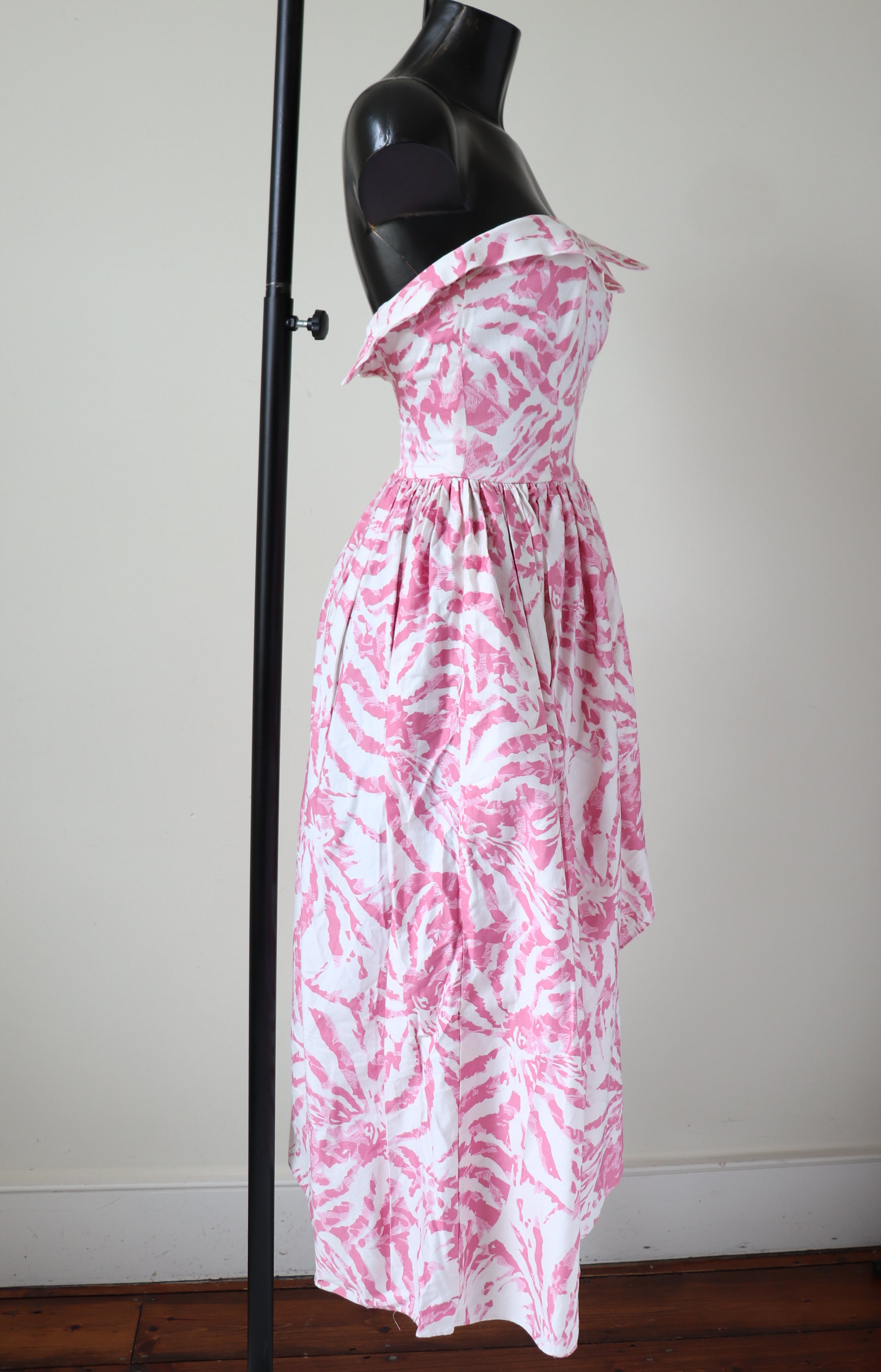 Strapless Cotton Prom Dress - Vintage 1980s - Pink - S G Gilbert - UK 4 XXXS