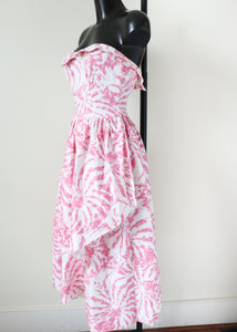 Strapless Cotton Prom Dress - Vintage 1980s - Pink - S G Gilbert - UK 4 XXXS