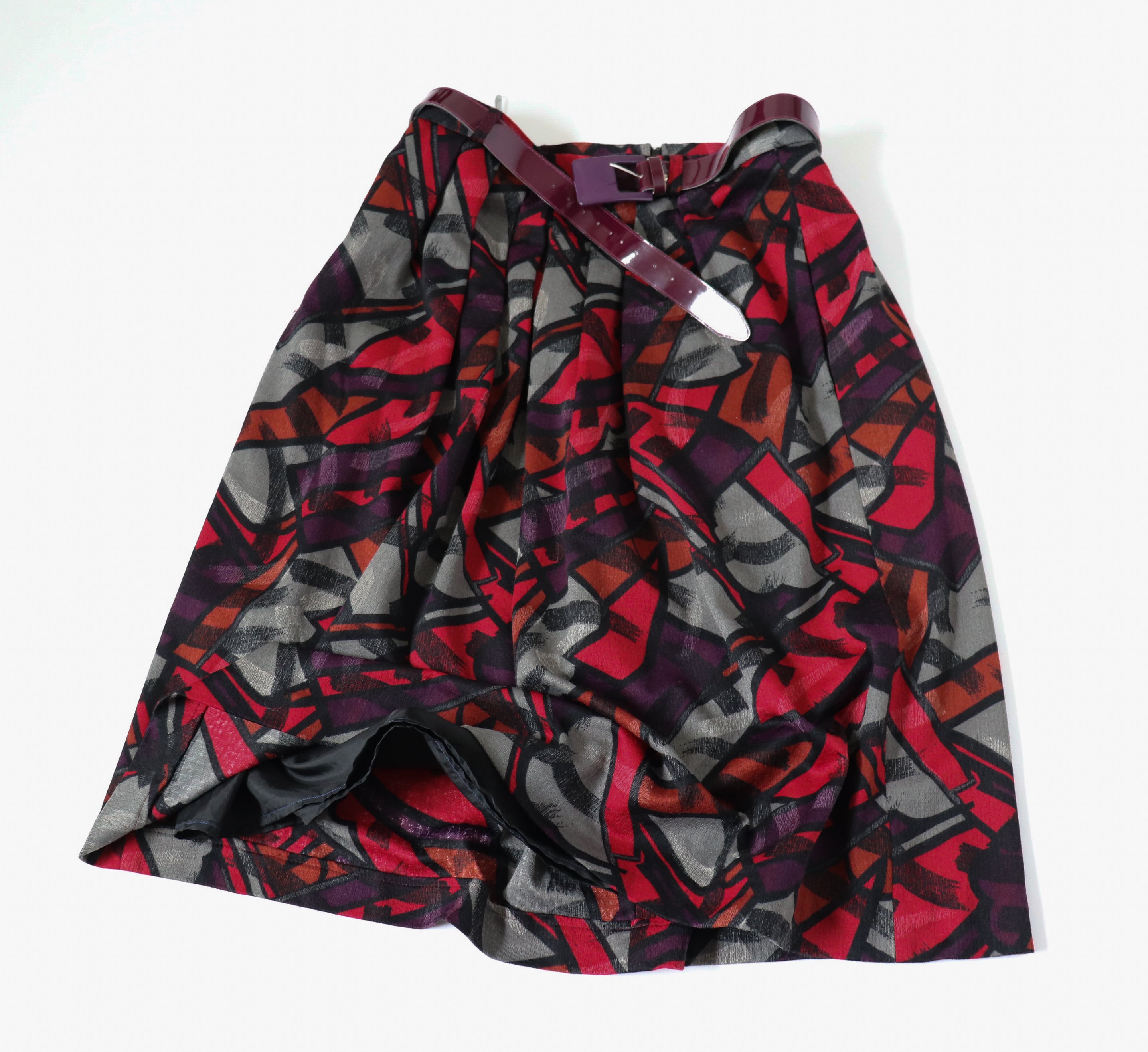 Cubist Art Patterned Vintage Belted Skirt - Multicolours - 1980s - M /  UK 12