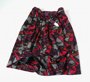 Cubist Art Patterned Vintage Belted Skirt - Multicolours - 1980s - M /  UK 12