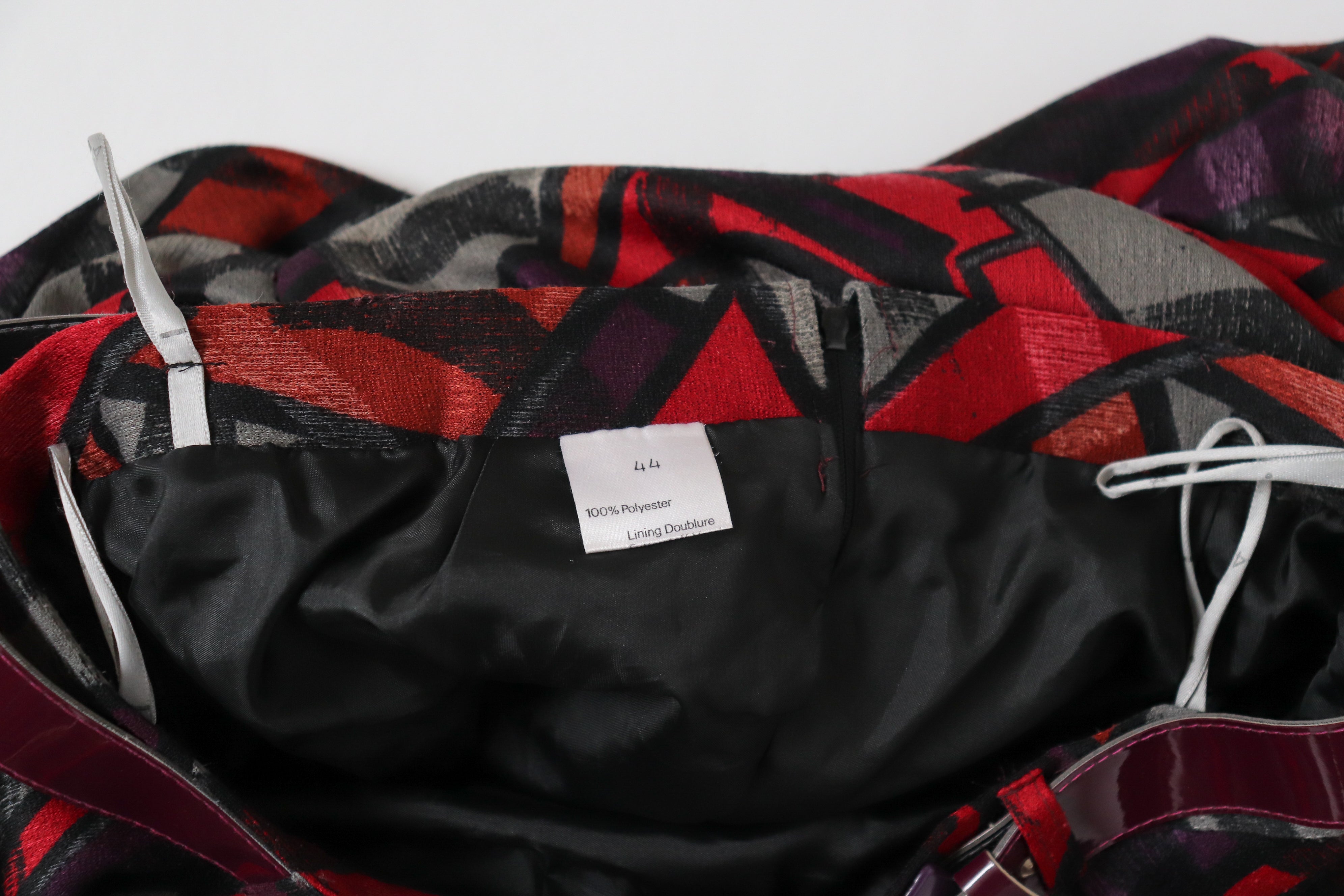 Cubist Art Patterned Vintage Belted Skirt - Multicolours - 1980s - M /  UK 12