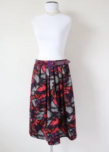 Cubist Art Patterned Vintage Belted Skirt - Multicolours - 1980s - M /  UK 12