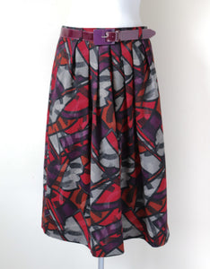 Cubist Art Patterned Vintage Belted Skirt - Multicolours - 1980s - M /  UK 12