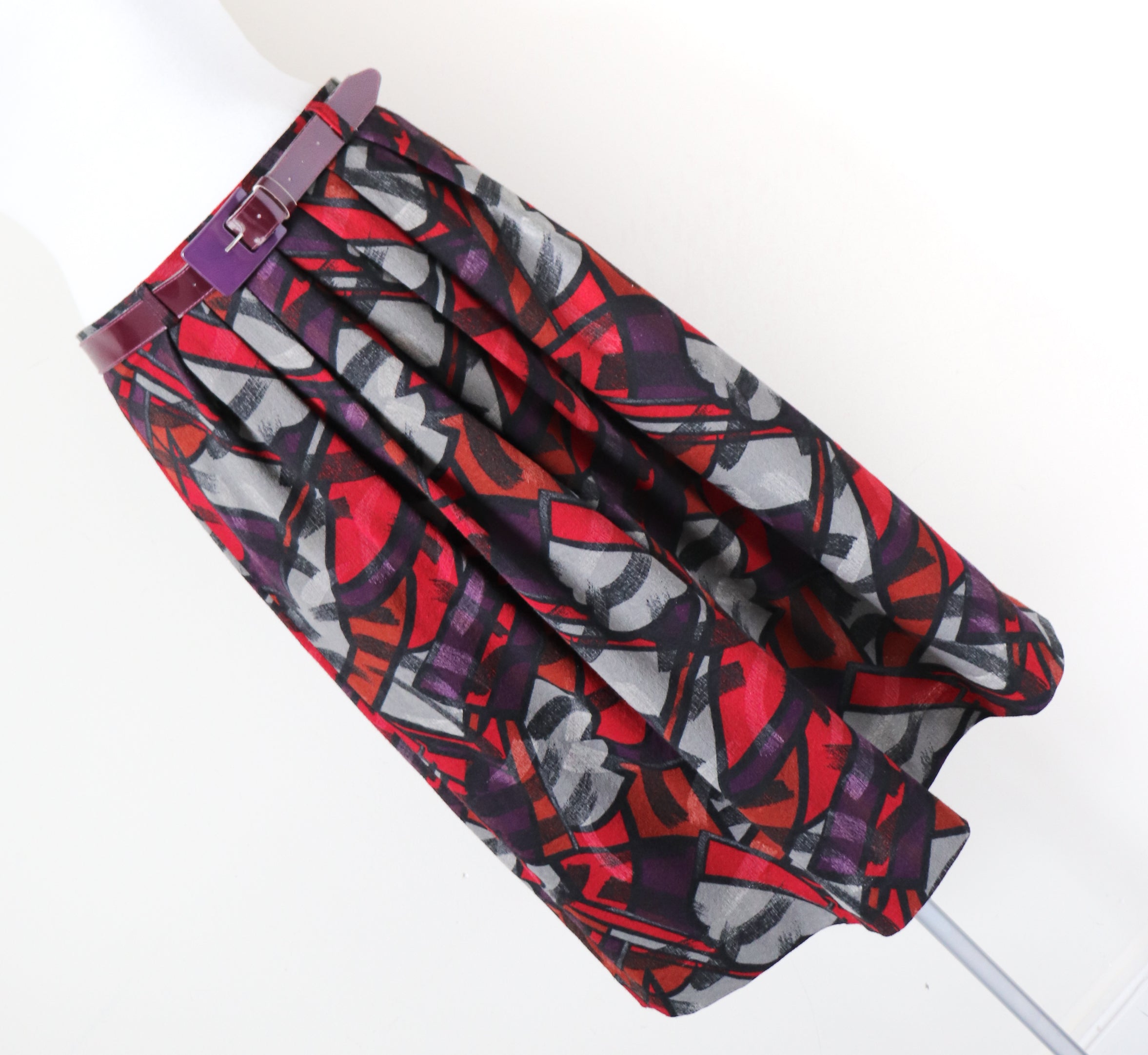 Cubist Art Patterned Vintage Belted Skirt - Multicolours - 1980s - M /  UK 12