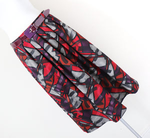 Cubist Art Patterned Vintage Belted Skirt - Multicolours - 1980s - M /  UK 12