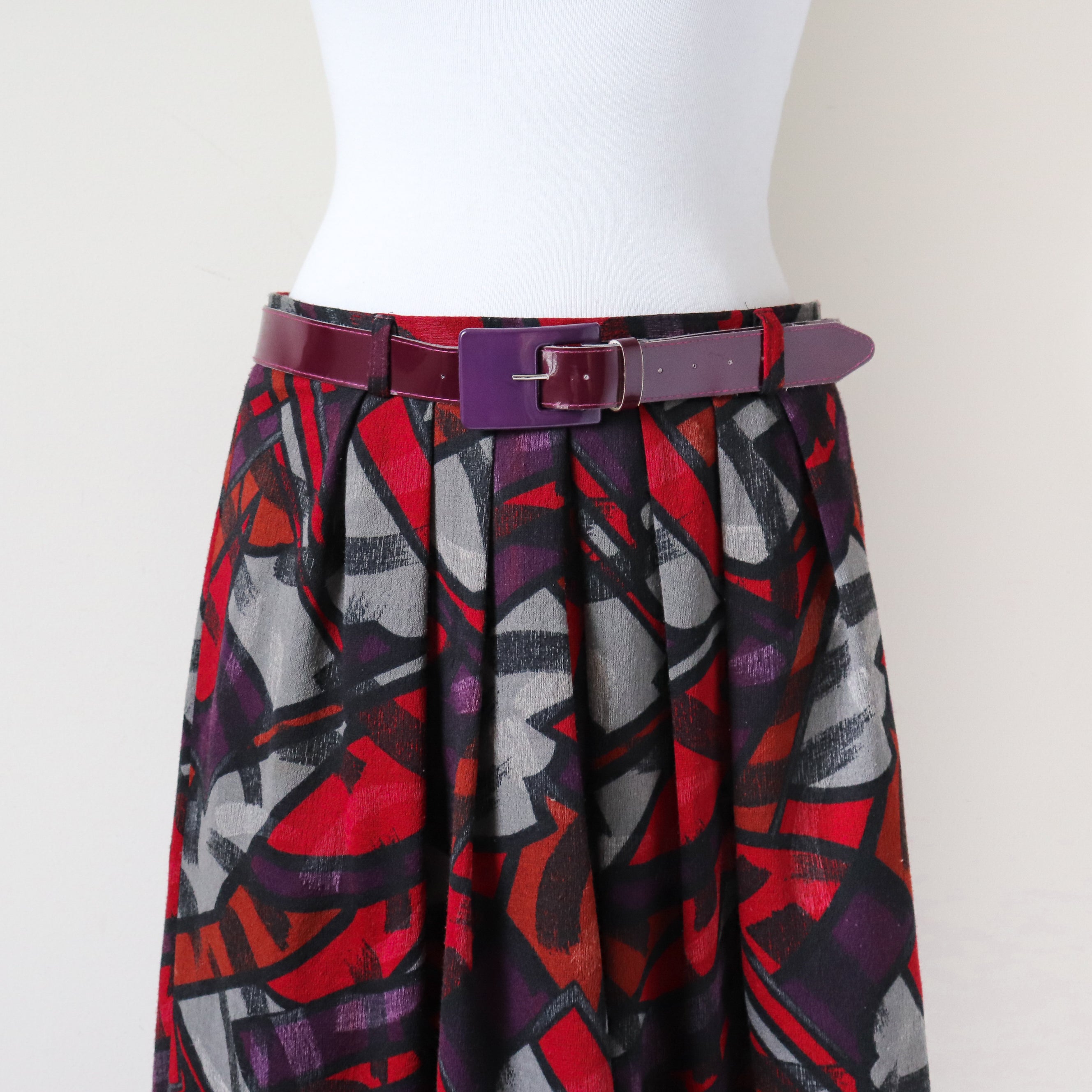 Cubist Art Patterned Vintage Belted Skirt - Multicolours - 1980s - M /  UK 12