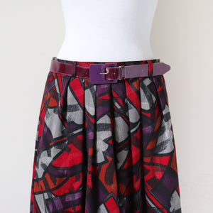 Cubist Art Patterned Vintage Belted Skirt - Multicolours - 1980s - M /  UK 12
