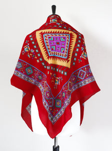 Satya Paul Vintage Silk Scarf / Shawl - Red Native American Print-  X LARGE