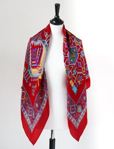 Satya Paul Vintage Silk Scarf / Shawl - Red Native American Print-  X LARGE