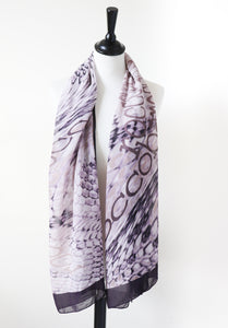 Roccobarocco Chiffon Silk Scarf - Animal Print - Dark Damson Purple  -  Long