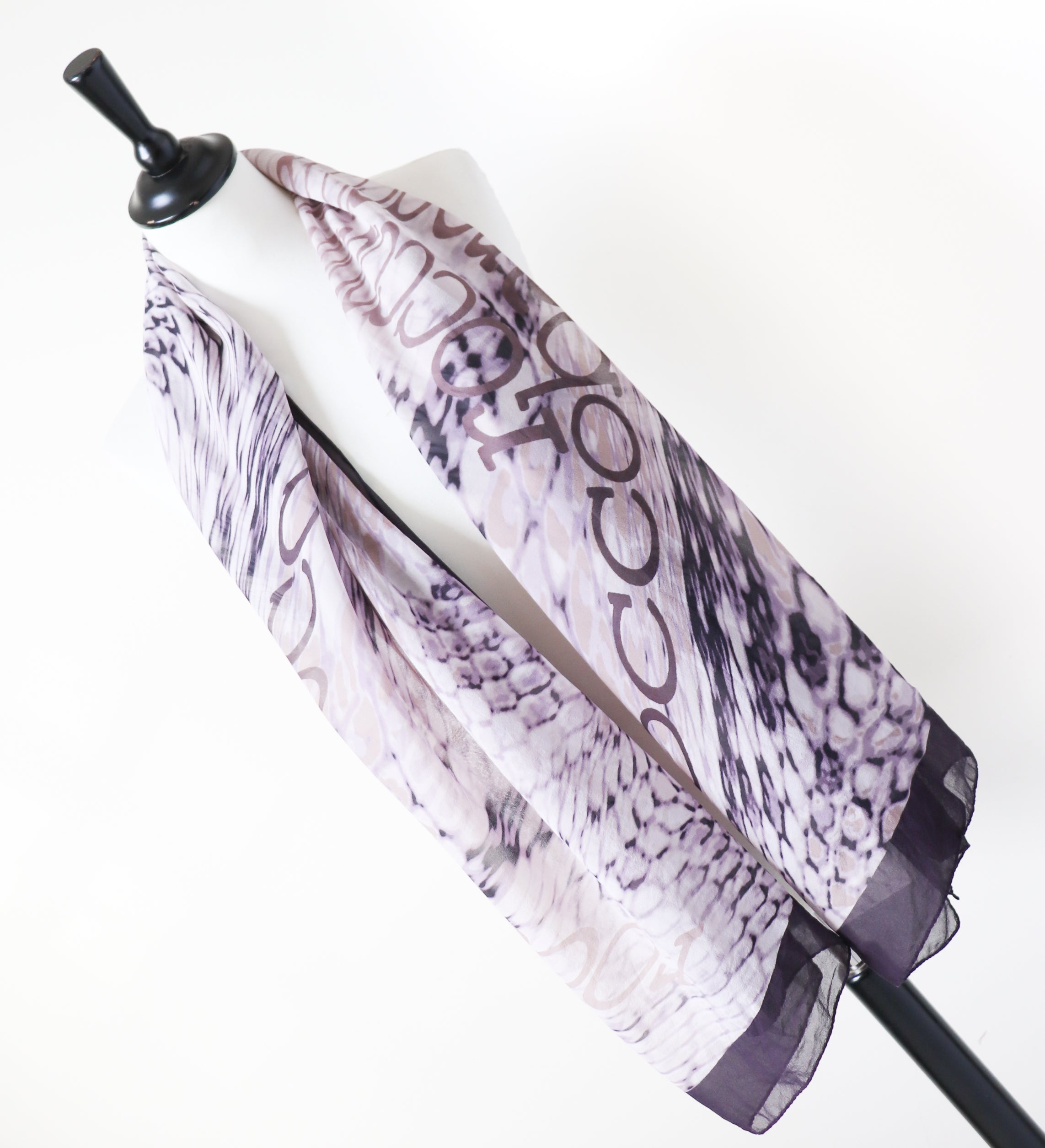 Roccobarocco Chiffon Silk Scarf - Animal Print - Dark Damson Purple  -  Long