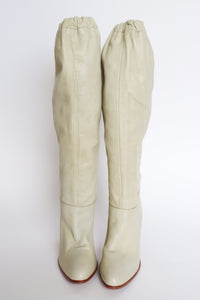 Cream Leather  1980s  Long Boots  - ABBA Vintage - Fit UK 6.5 / 39.5