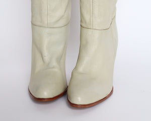 Cream Leather  1980s  Long Boots  - ABBA Vintage - Fit UK 6.5 / 39.5
