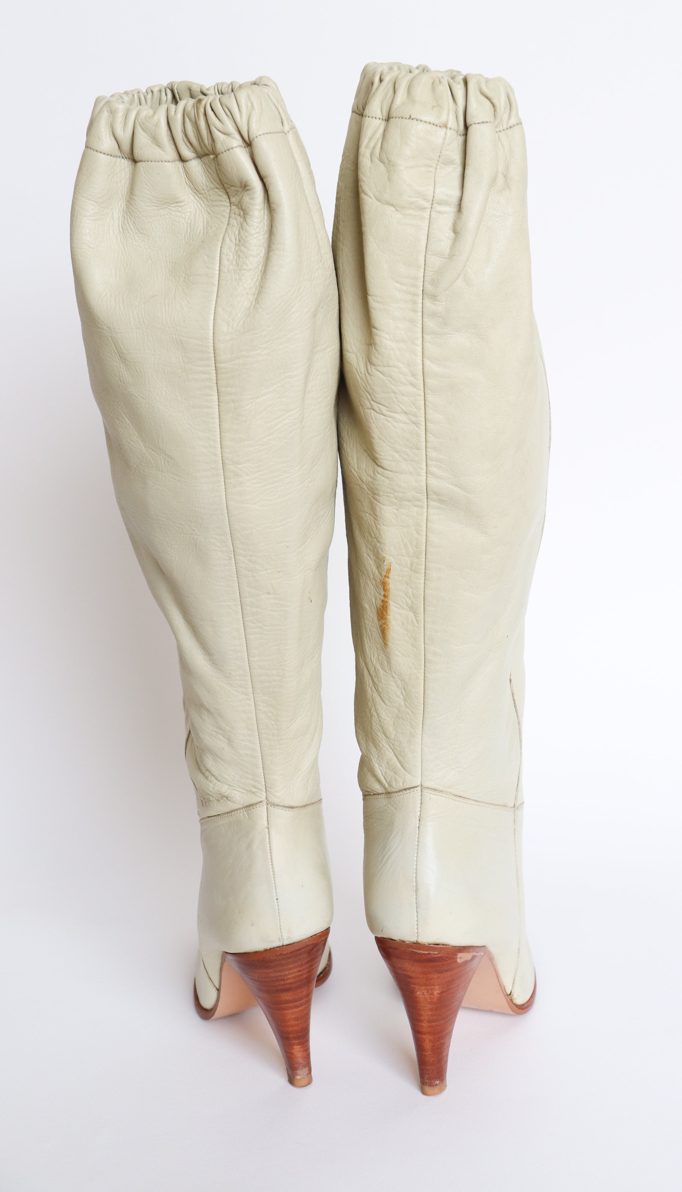 Cream Leather  1980s  Long Boots  - ABBA Vintage - Fit UK 6.5 / 39.5