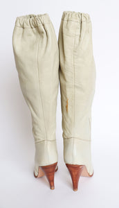 Cream Leather  1980s  Long Boots  - ABBA Vintage - Fit UK 6.5 / 39.5