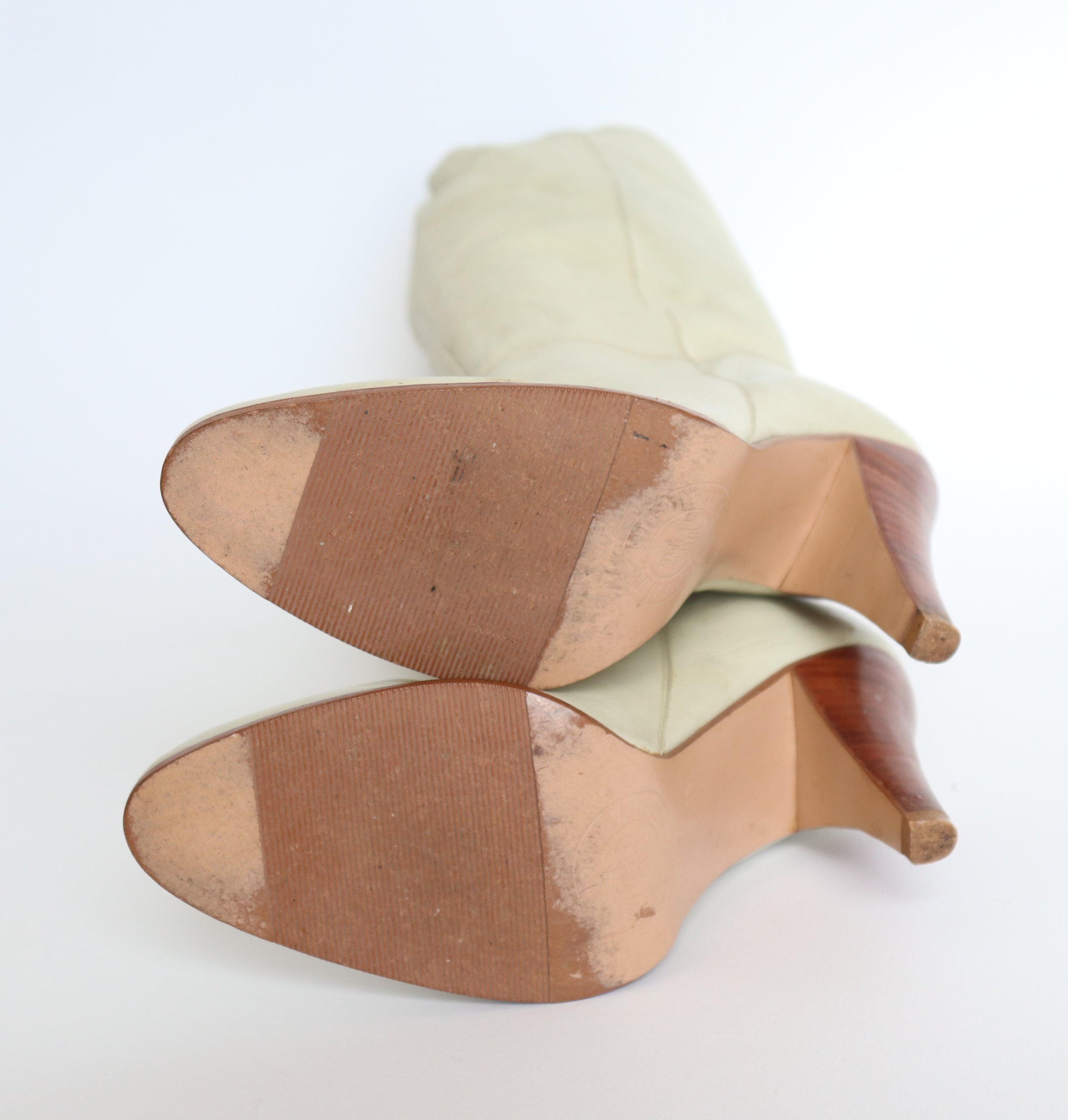Cream Leather  1980s  Long Boots  - ABBA Vintage - Fit UK 6.5 / 39.5