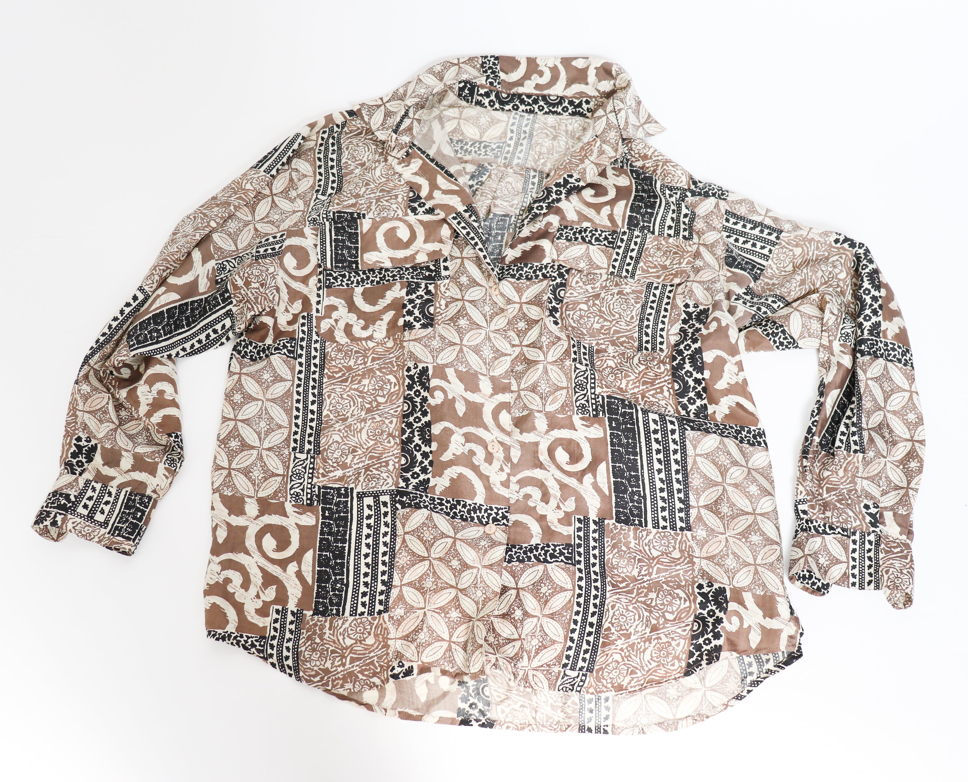 Scarf Baroque Print Silk Shirt - Beige -  M / L - UK 12 / 14