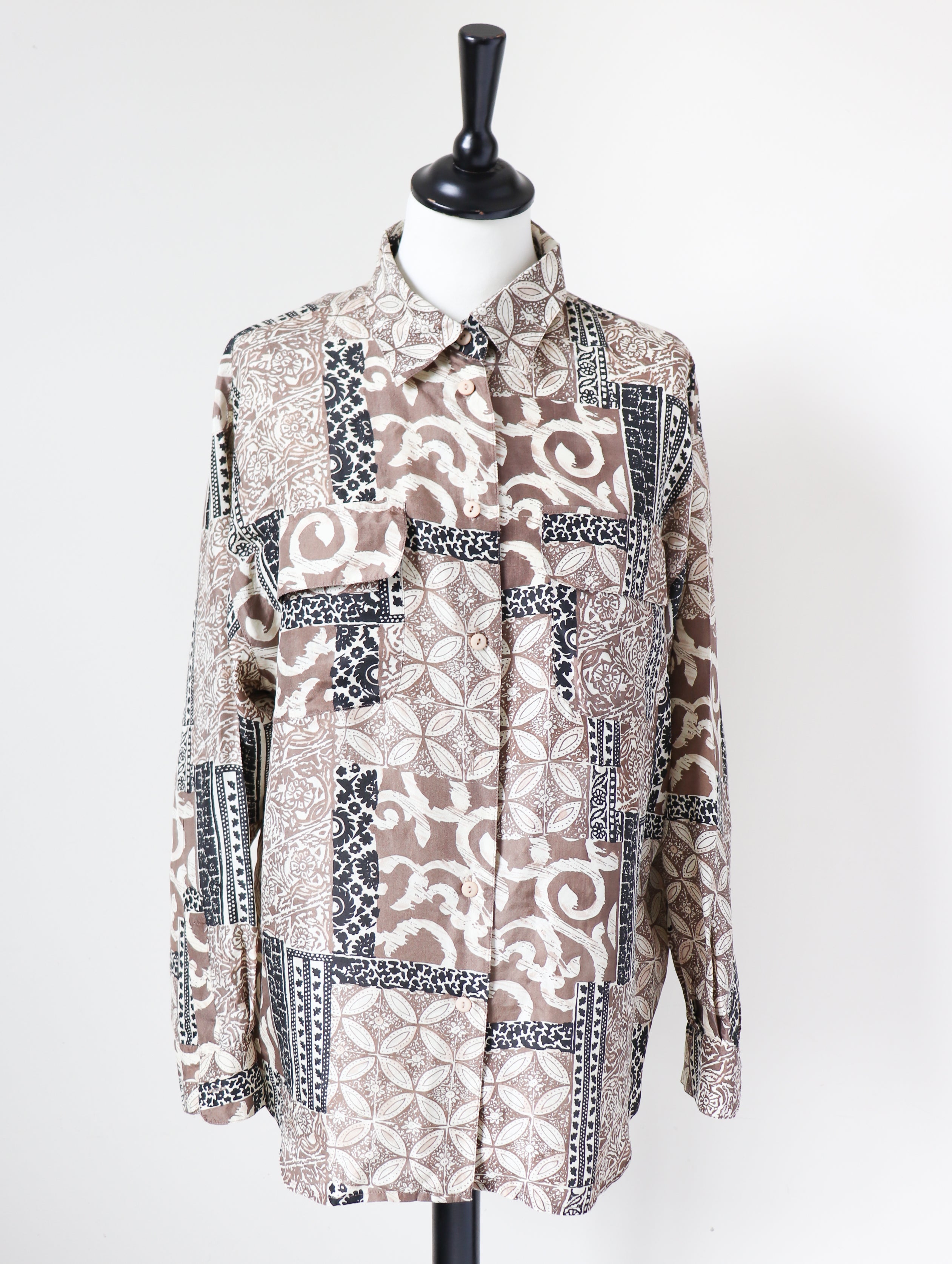 Scarf Baroque Print Silk Shirt - Beige -  M / L - UK 12 / 14