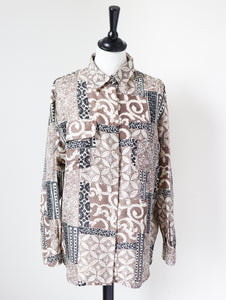 Scarf Baroque Print Silk Shirt - Beige -  M / L - UK 12 / 14