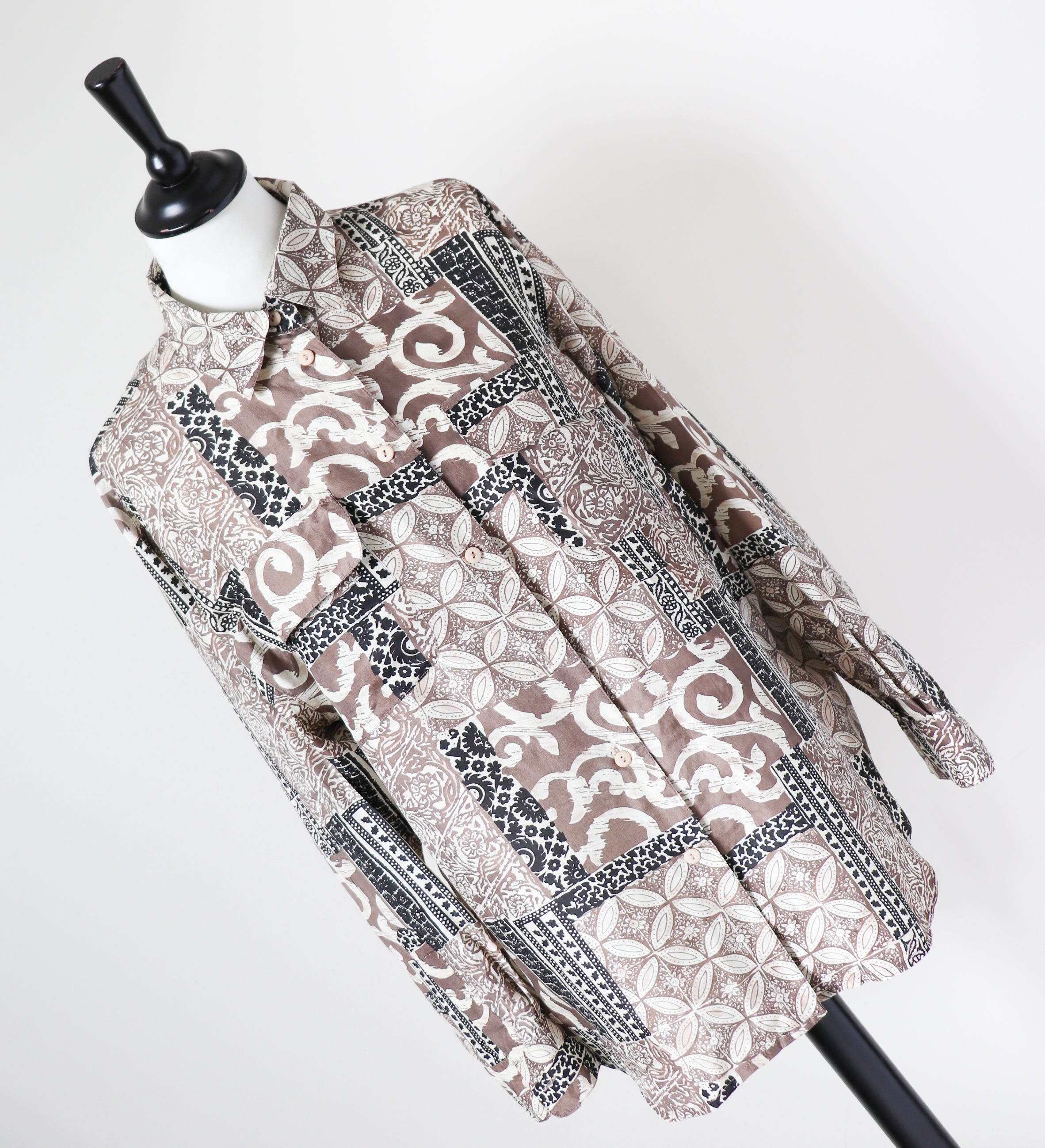 Scarf Baroque Print Silk Shirt - Beige -  M / L - UK 12 / 14