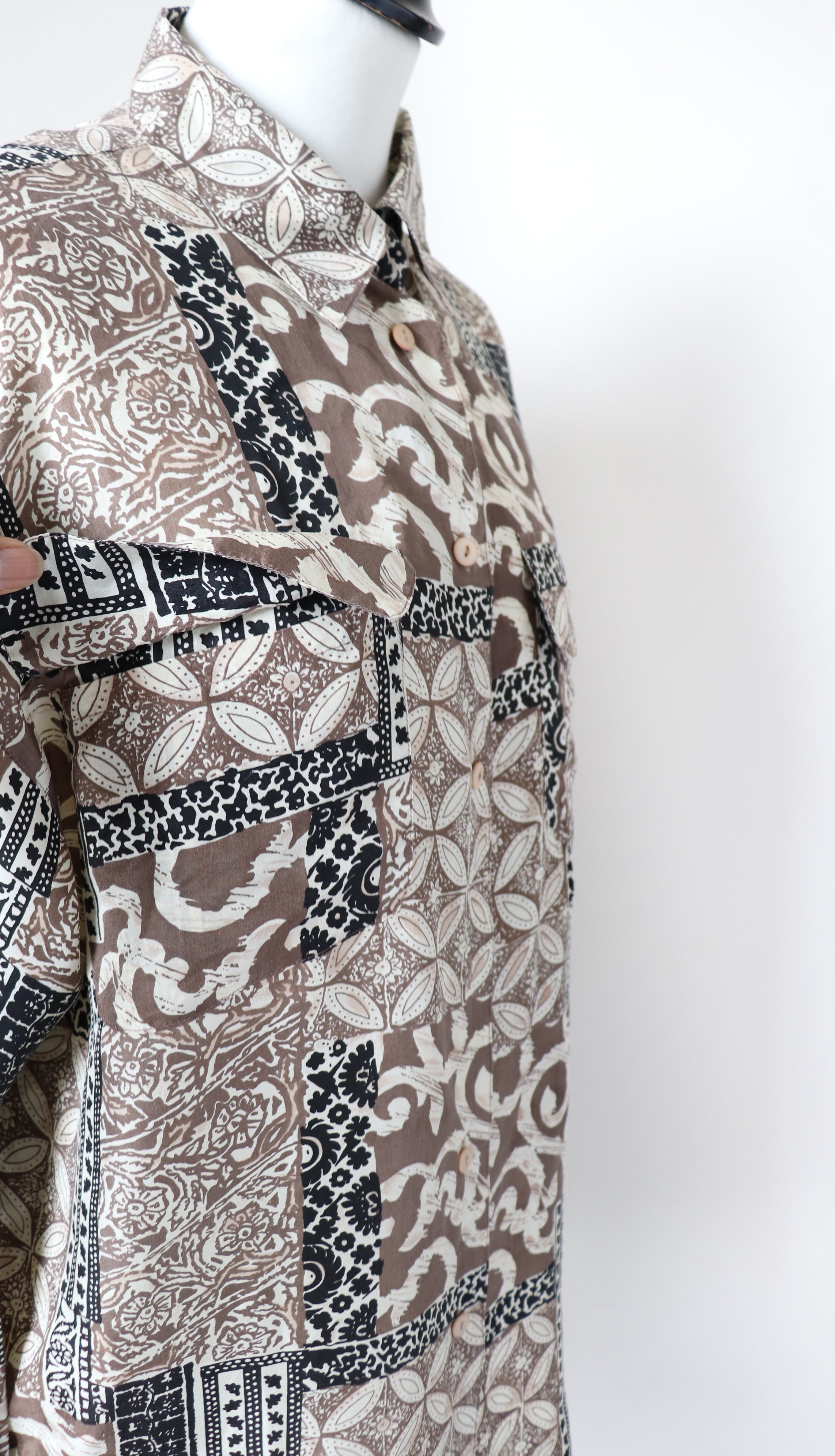 Scarf Baroque Print Silk Shirt - Beige -  M / L - UK 12 / 14