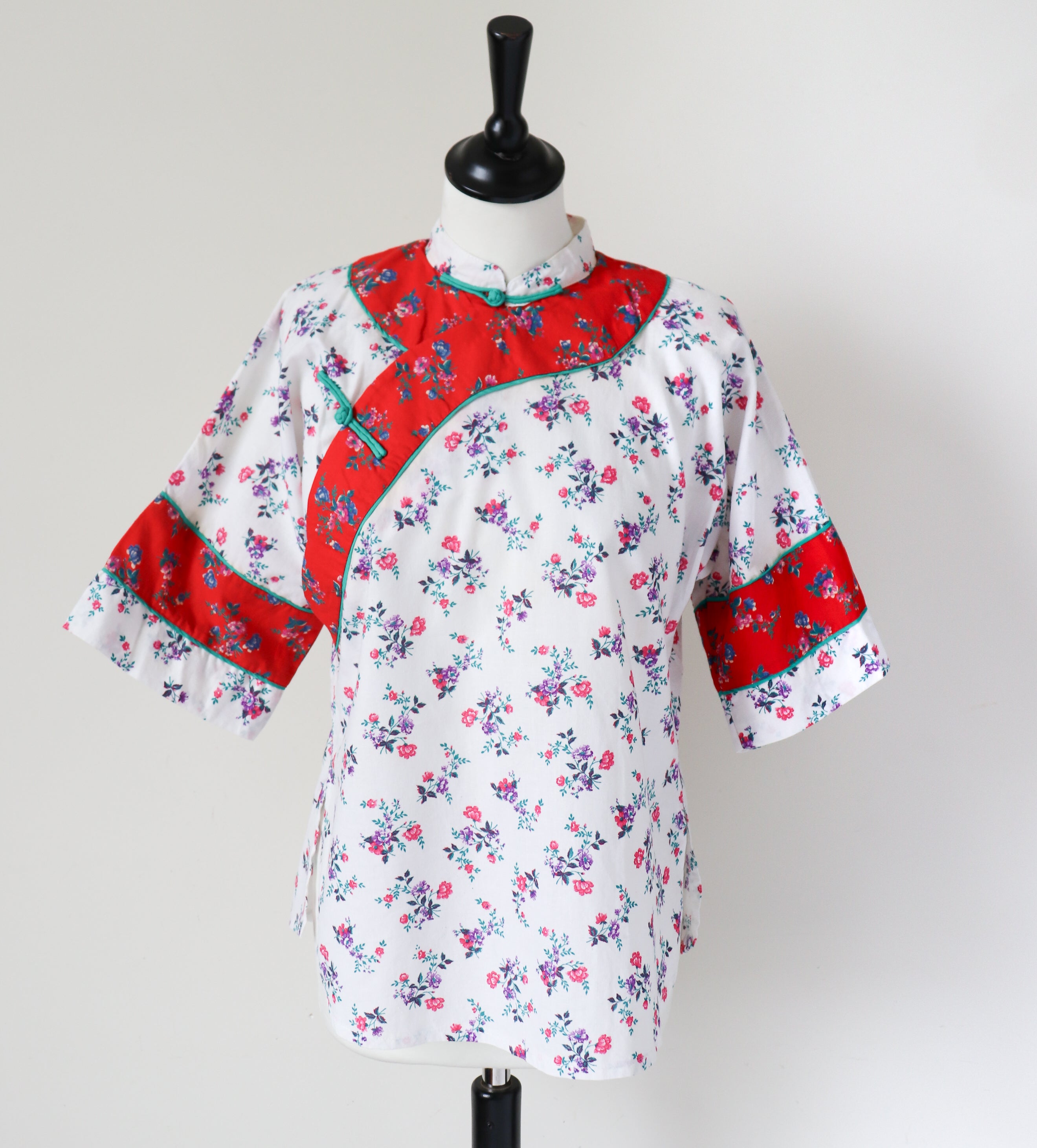 Cotton Cheongsam Blouse / Kimono - Short Sleeves  - Chocolate - Fit M / UK 12
