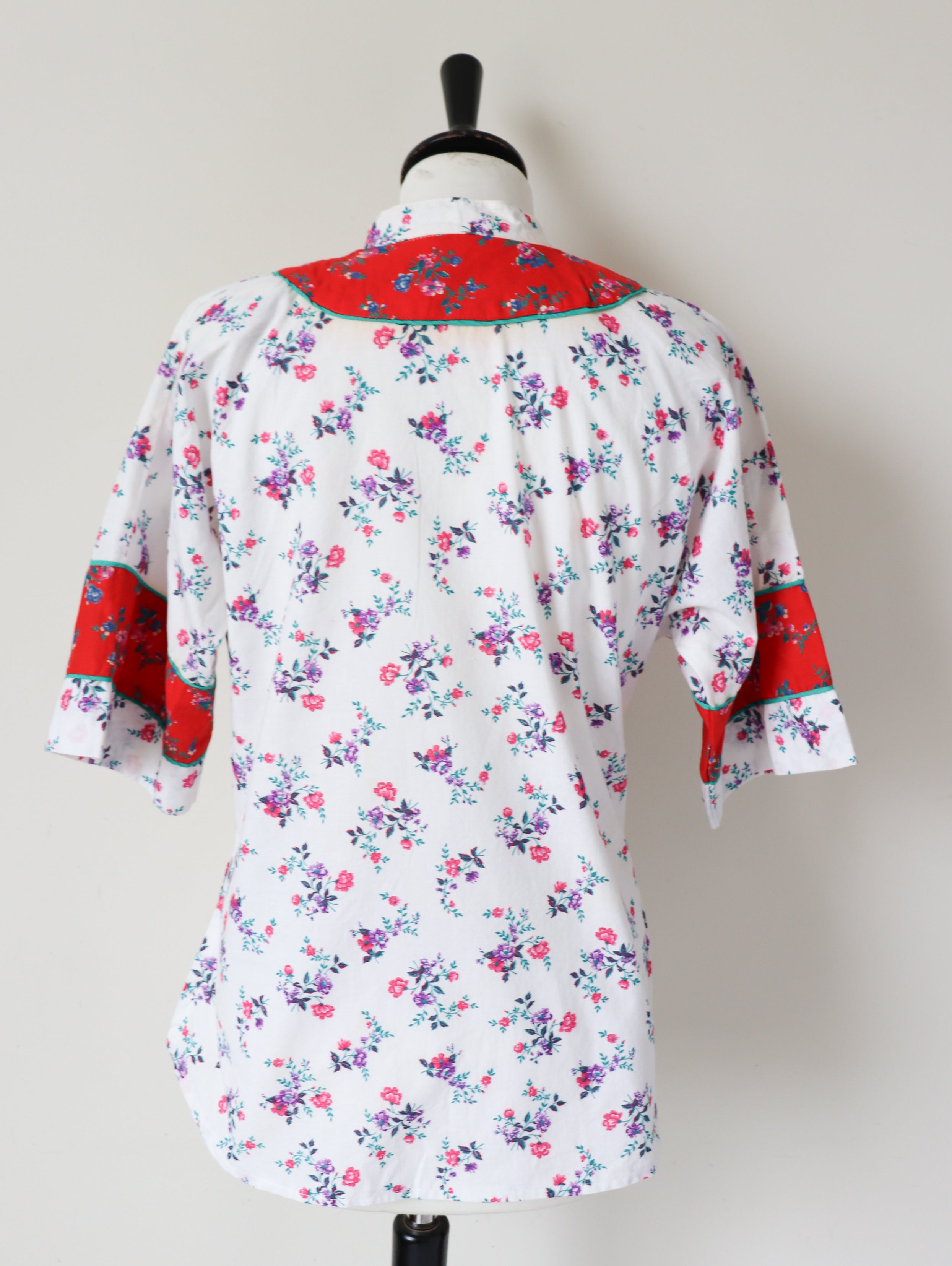 Cotton Cheongsam Blouse / Kimono - Short Sleeves  - Chocolate - Fit M / UK 12