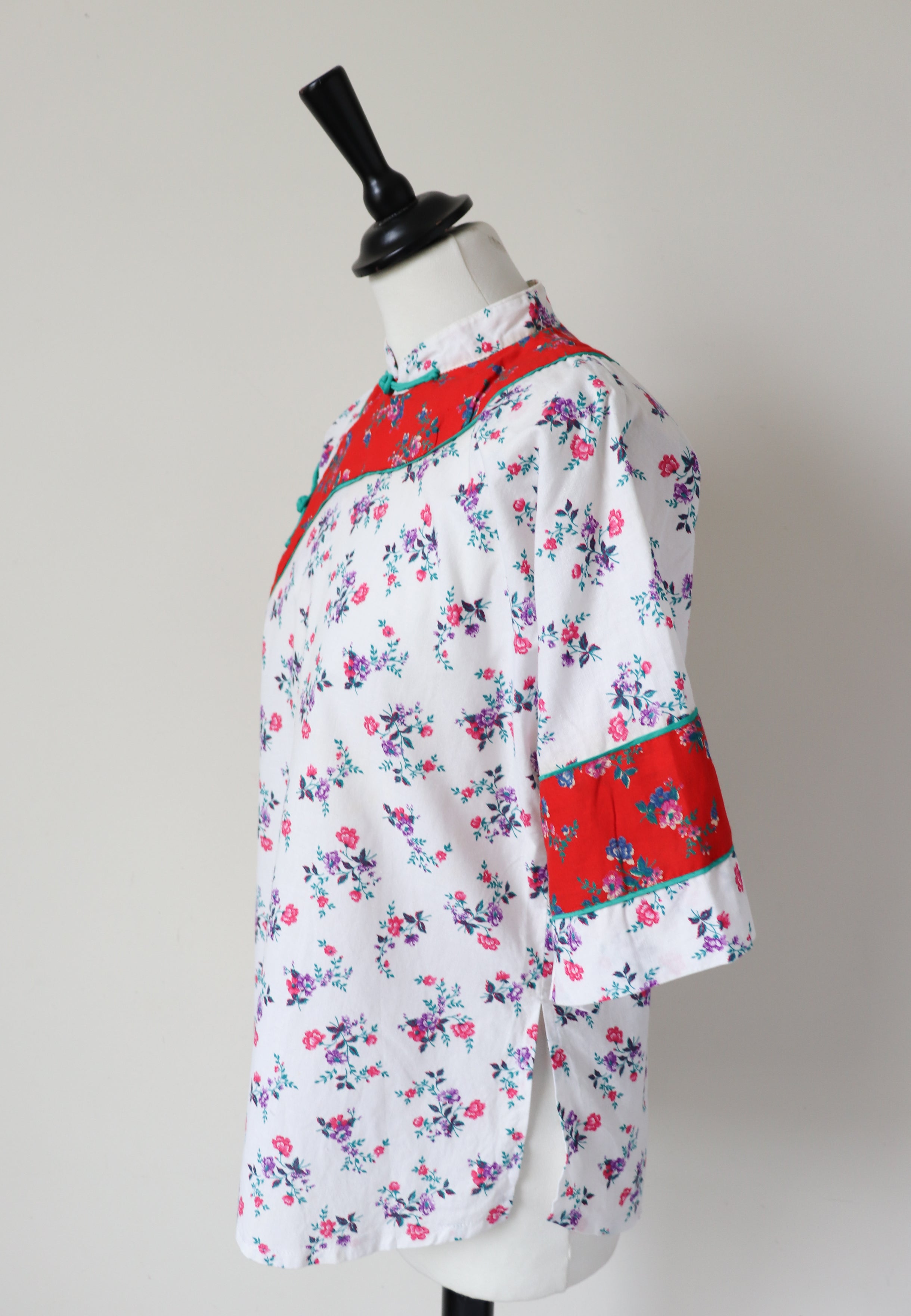 Cotton Cheongsam Blouse / Kimono - Short Sleeves  - Chocolate - Fit M / UK 12