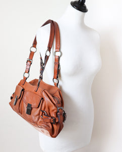Adrienne Vittadini Boho Shoulder / Tote Bag - Tan Brown Leather - Medium