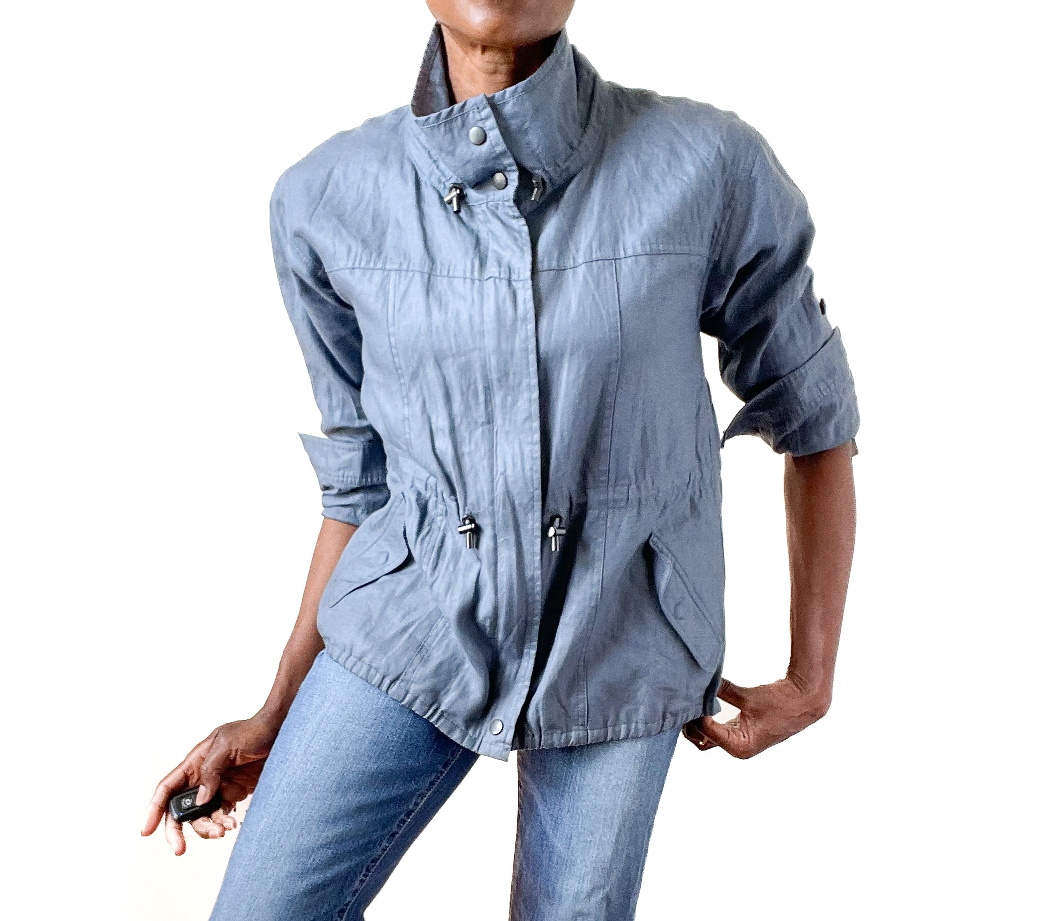 Jaeger Linen Anorak Jacket 2 way Sleeves Spring Summer S UK Marshmallow Mountain