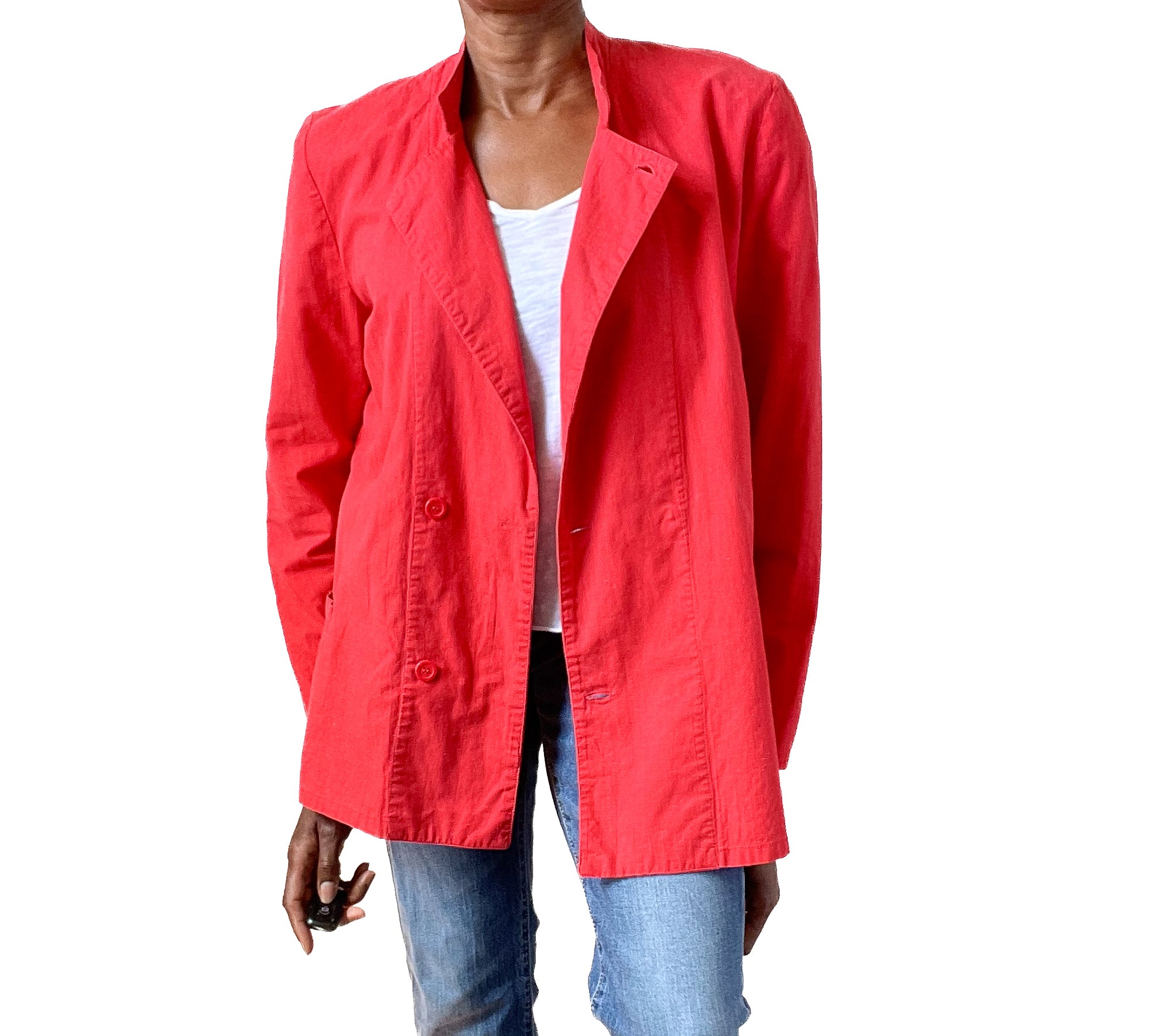 Red Cotton Summer Blazer Jacket Wool Vintage 1980s M L UK 12 Marshmallow Mountain