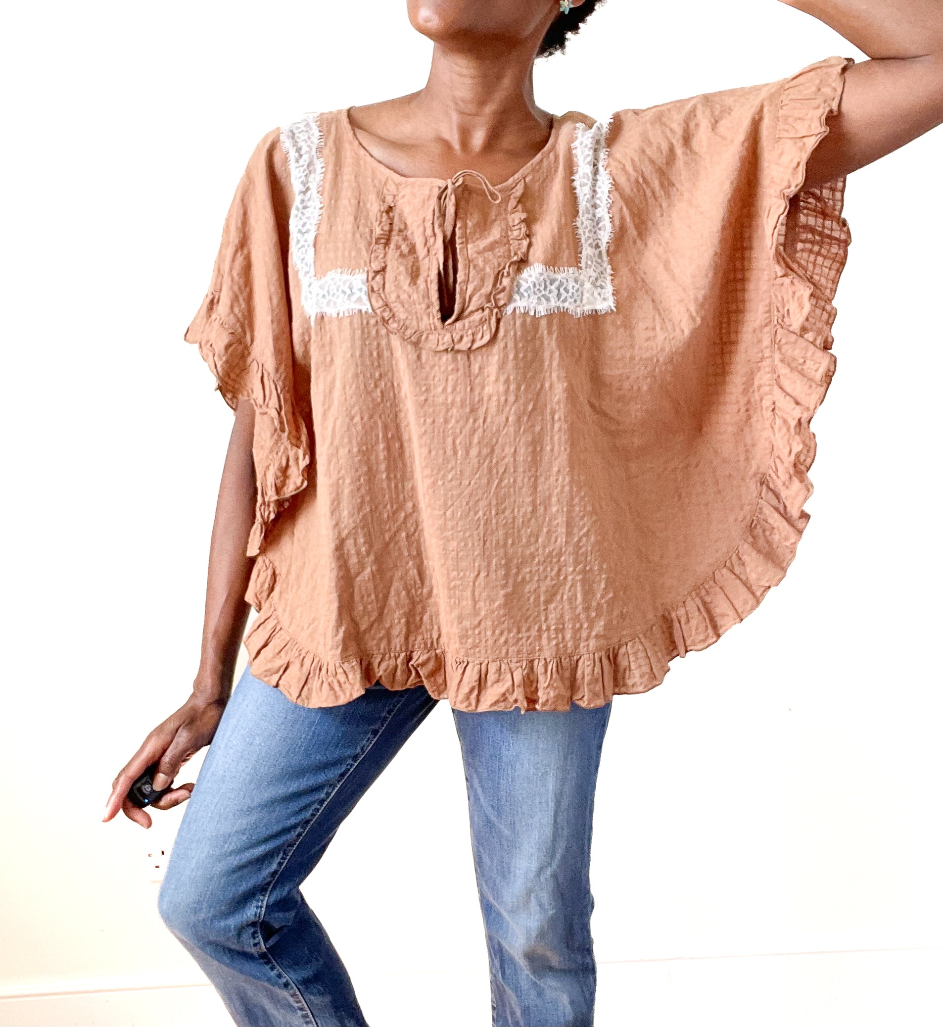 Rope Picnic Summer Blouse Top - Kaftan Sleeves 38  - Fit L / UK 14