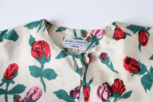 Susan Crofts Silk Jacket - Schiaparelli Style Roses Print -Vintage - S / UK 10