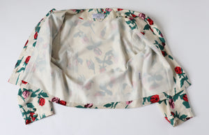 Susan Crofts Silk Jacket - Schiaparelli Style Roses Print -Vintage - S / UK 10