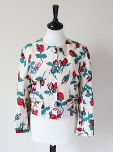 Susan Crofts Silk Jacket - Schiaparelli Style Roses Print -Vintage - S / UK 10