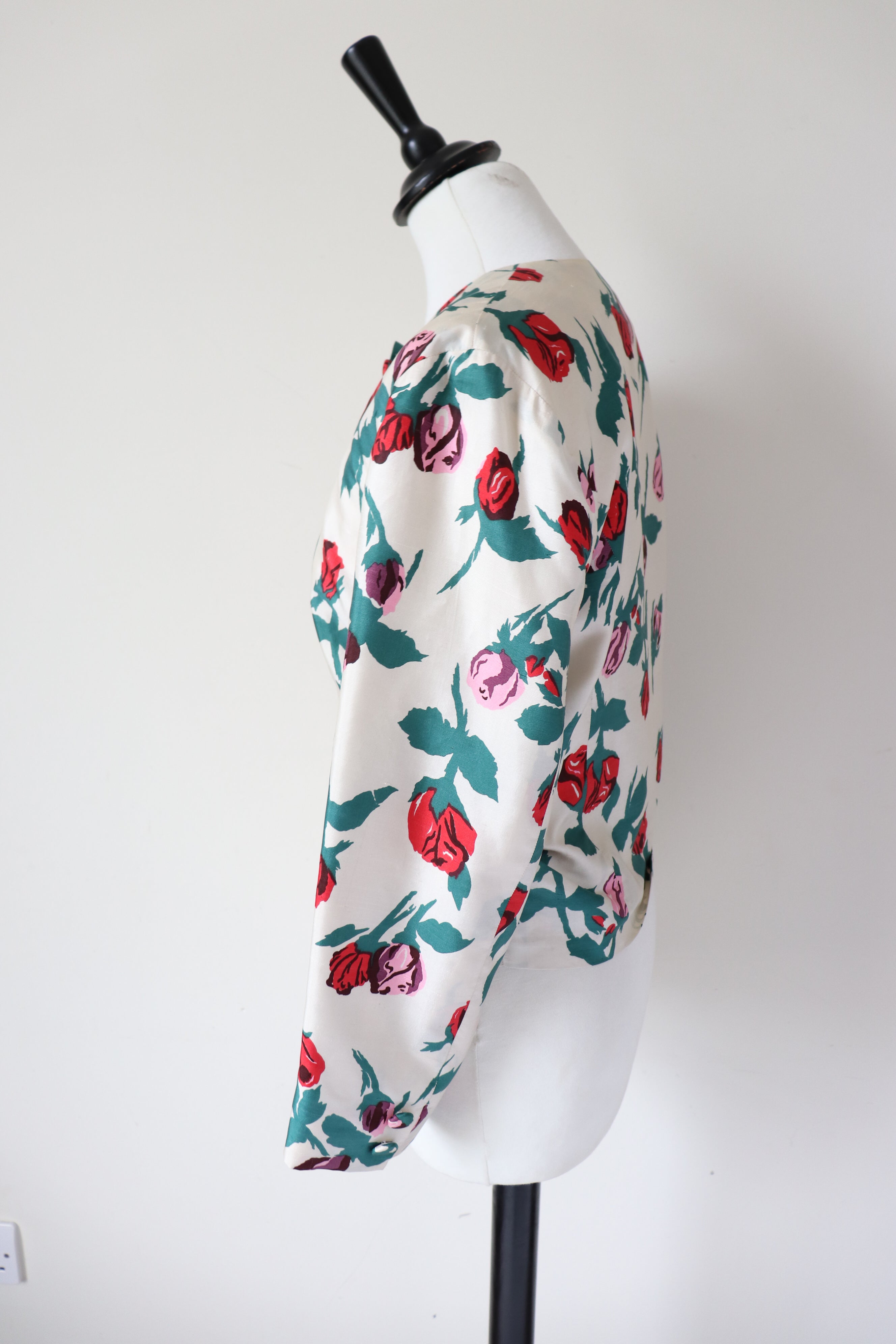 Susan Crofts Silk Jacket - Schiaparelli Style Roses Print -Vintage - S / UK 10