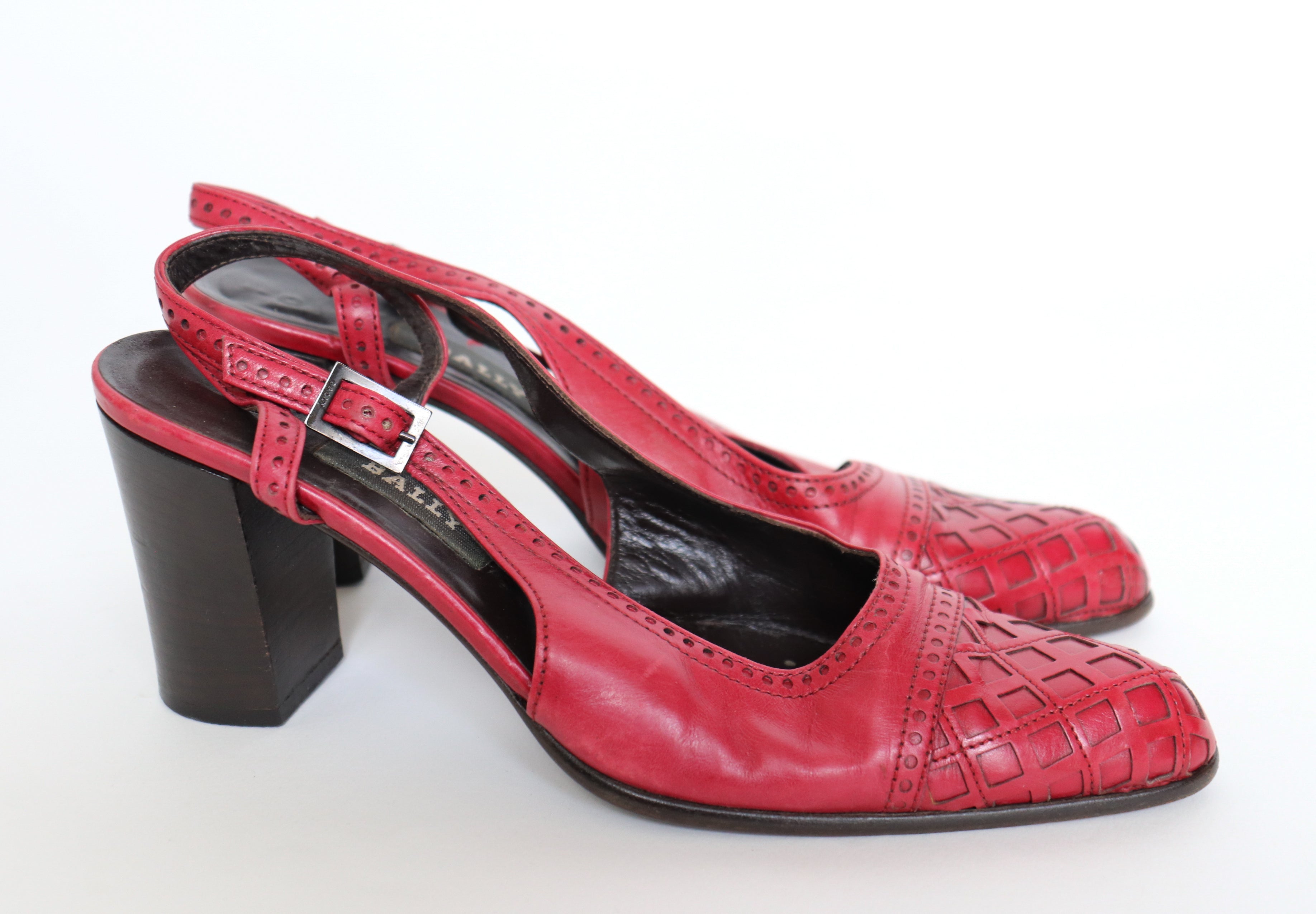 Bally Shoes - Red Leather Vintage Slingback - 1990s - UK 5 / 38