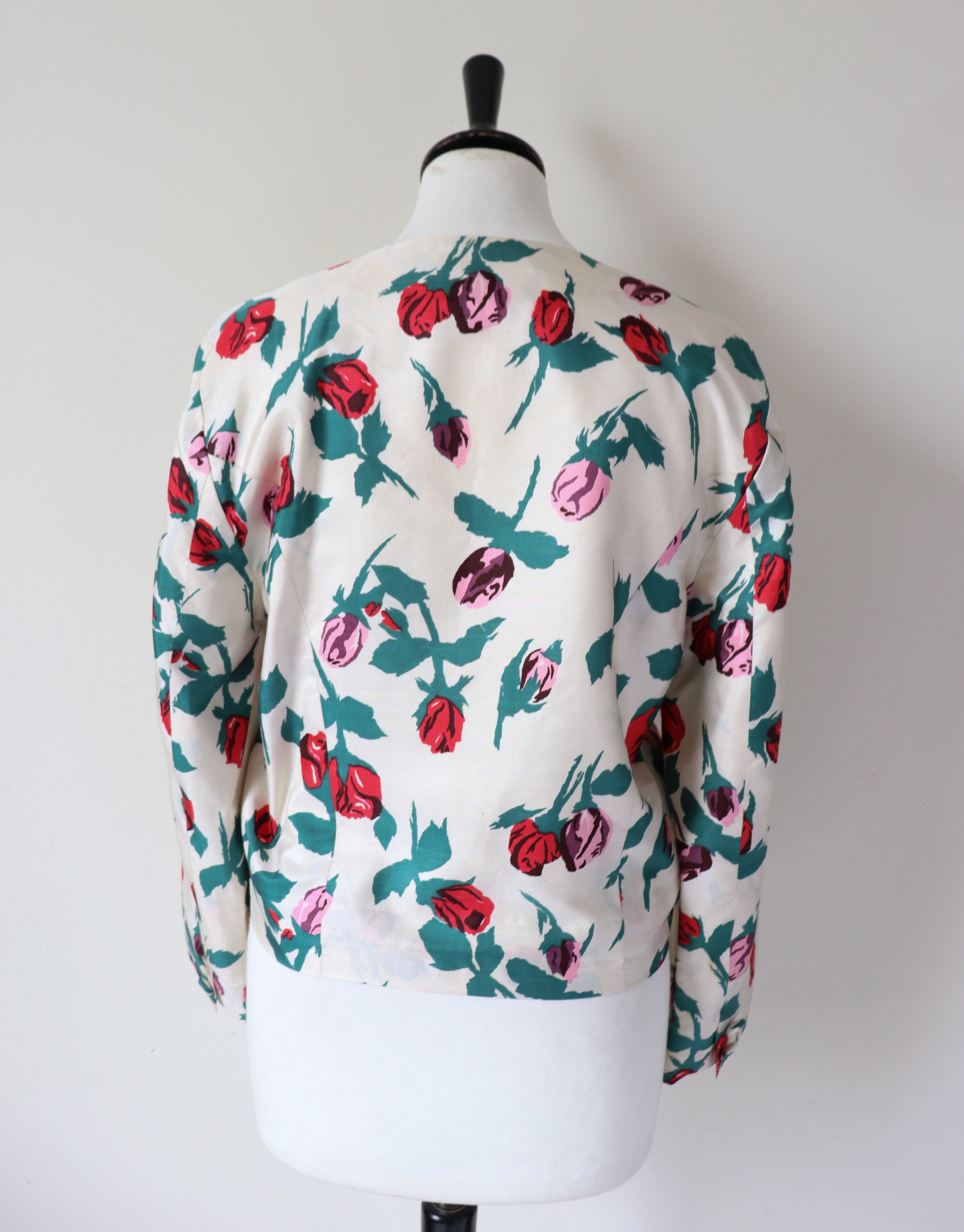 Susan Crofts Silk Jacket - Schiaparelli Style Roses Print -Vintage - S / UK 10