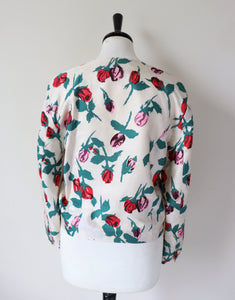 Susan Crofts Silk Jacket - Schiaparelli Style Roses Print -Vintage - S / UK 10