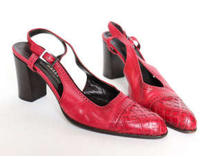 Bally Shoes - Red Leather Vintage Slingback - 1990s - UK 5 / 38