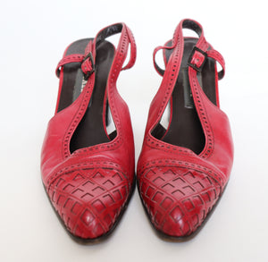 Bally Shoes - Red Leather Vintage Slingback - 1990s - UK 5 / 38