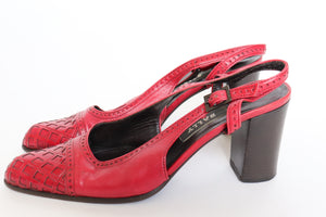 Bally Shoes - Red Leather Vintage Slingback - 1990s - UK 5 / 38
