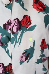 Susan Crofts Silk Jacket - Schiaparelli Style Roses Print -Vintage - S / UK 10