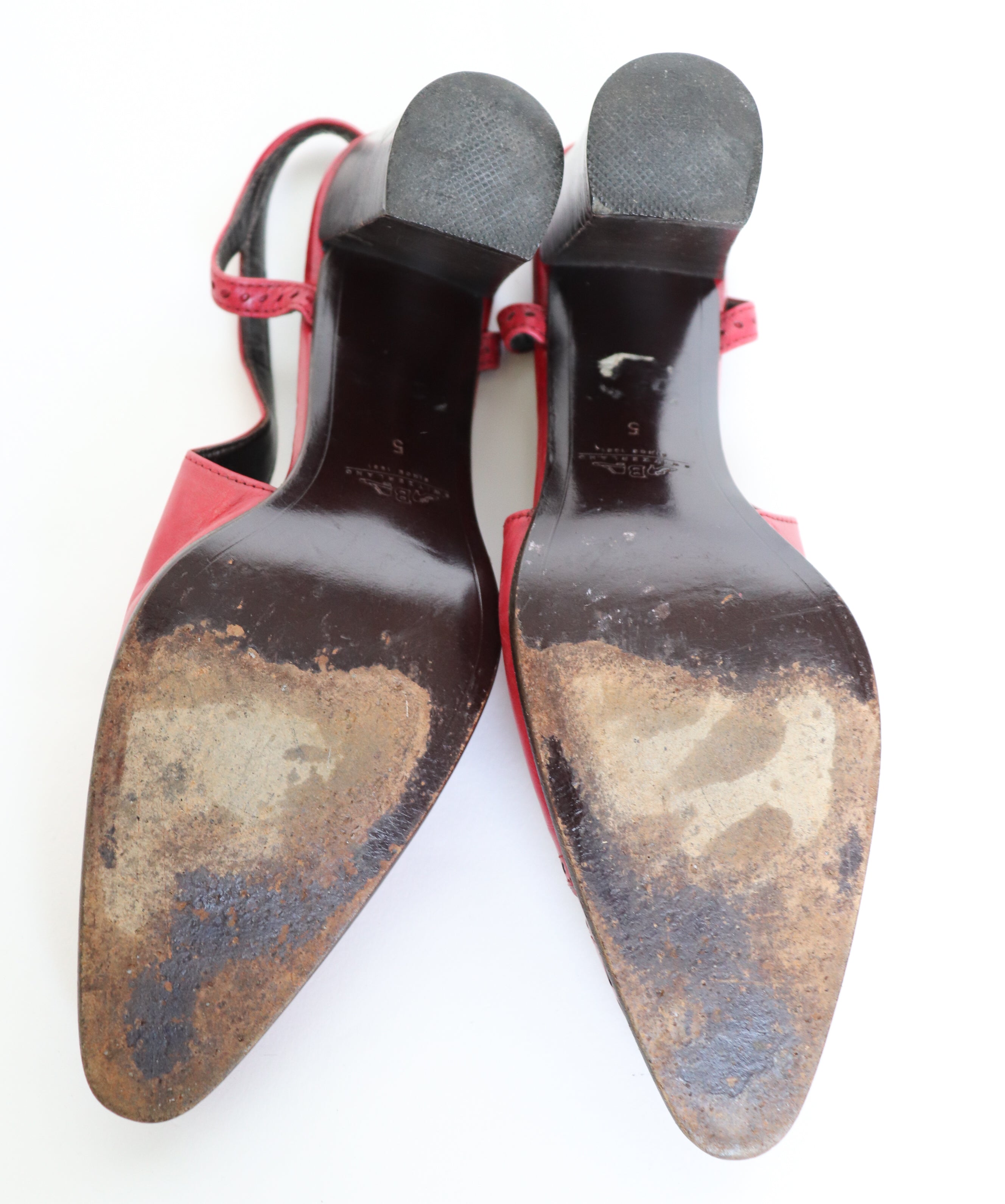 Bally Shoes Red Leather Vintage Slingback 1990s UK 5 38