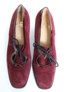Vintage Lace-Up Shoes - 1980s - Burgundy Red Suede - Pagetta- UK 6 / 39 Narrow
