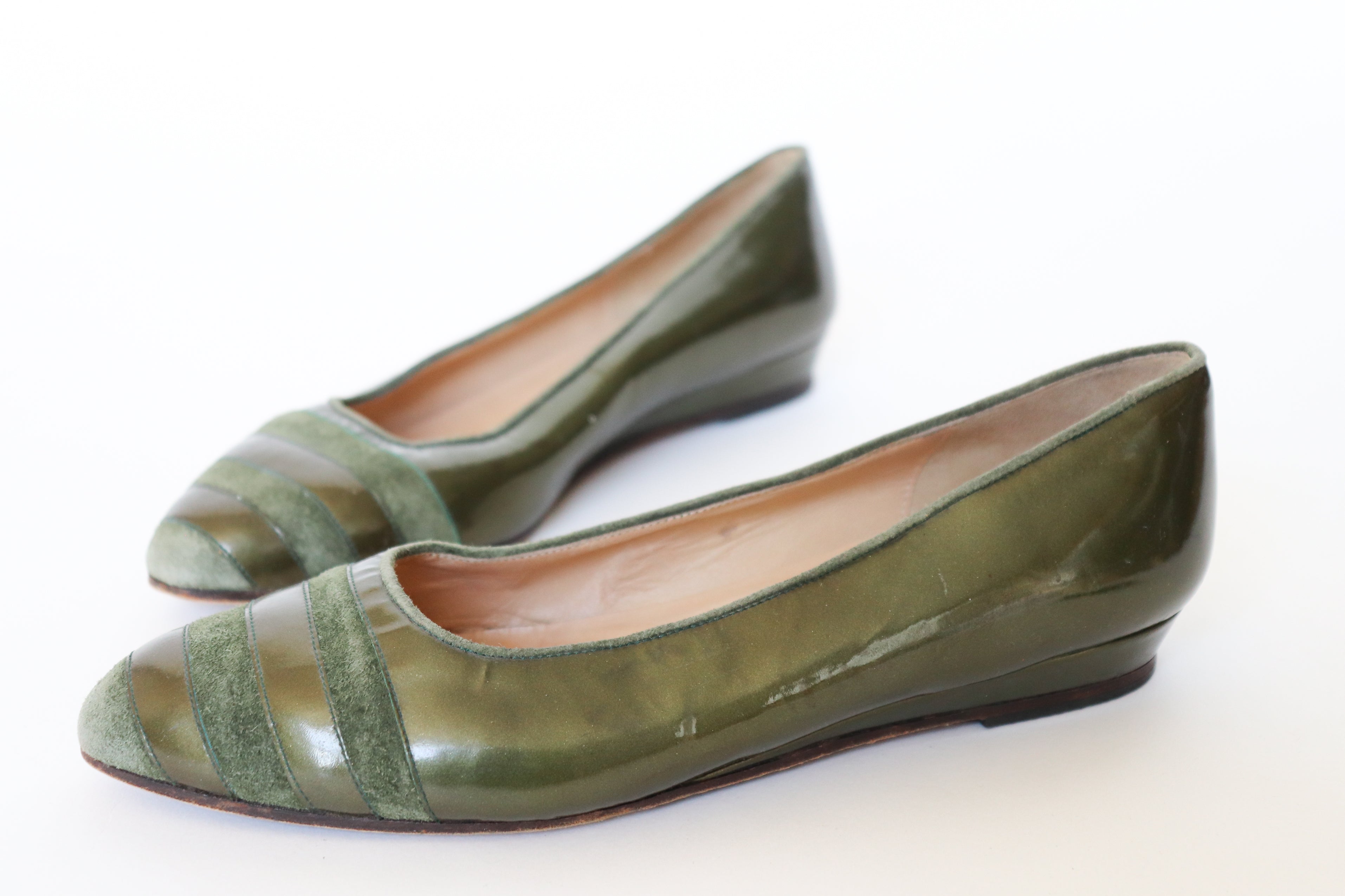 Green Wedge  Pumps - Vintage - Flat Leather Shoes Gianfilippo Moroni - Fit UK 3  / 36