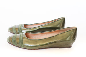 Green Wedge  Pumps - Vintage - Flat Leather Shoes Gianfilippo Moroni - Fit UK 3  / 36