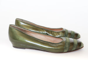 Green Wedge  Pumps - Vintage - Flat Leather Shoes Gianfilippo Moroni - Fit UK 3  / 36