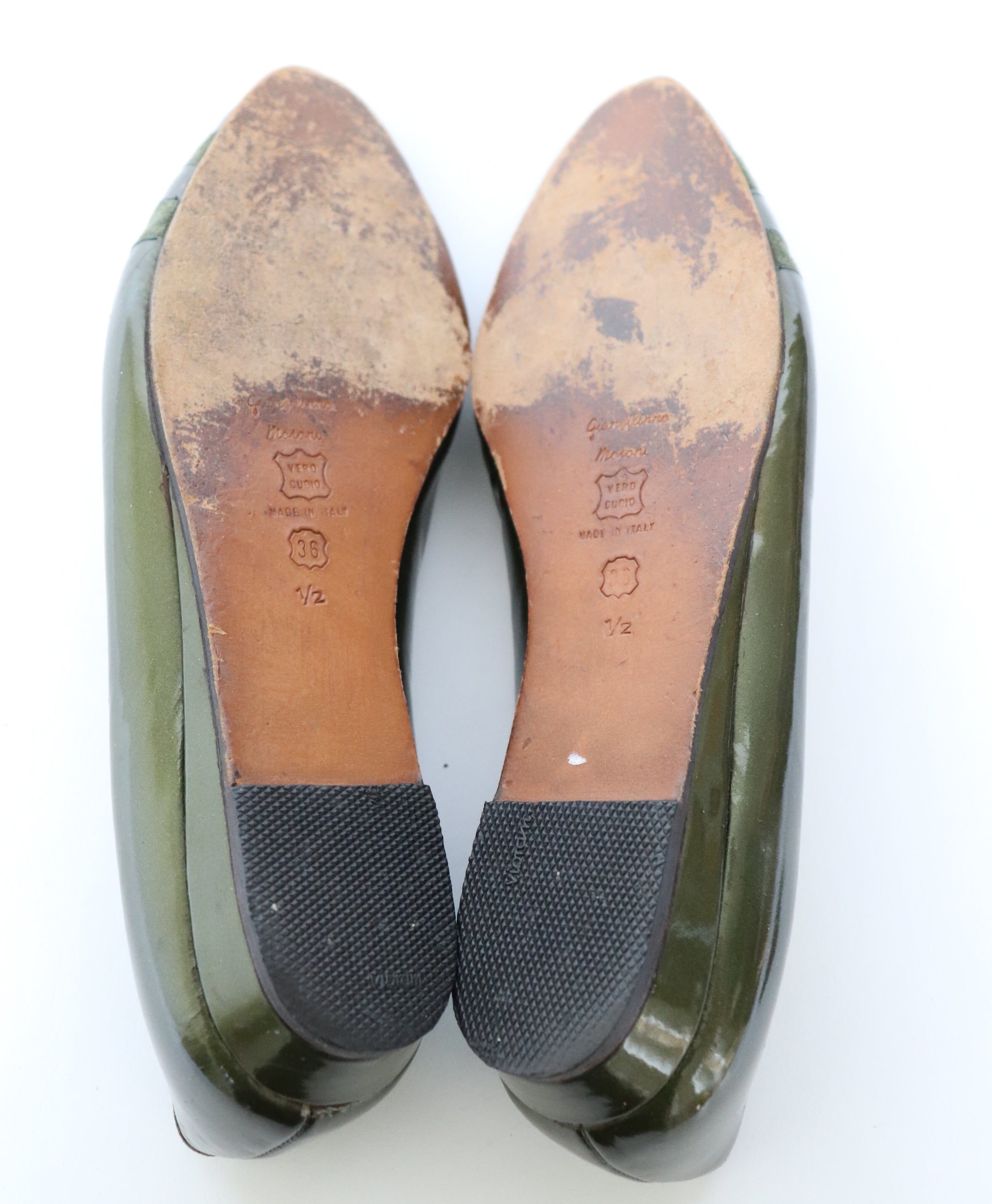 Green Wedge  Pumps - Vintage - Flat Leather Shoes Gianfilippo Moroni - Fit UK 3  / 36