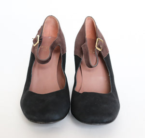 Mary-Jane Shoes - Block Heel - Black / Brown Suede - GUJA - UK 4 / 37